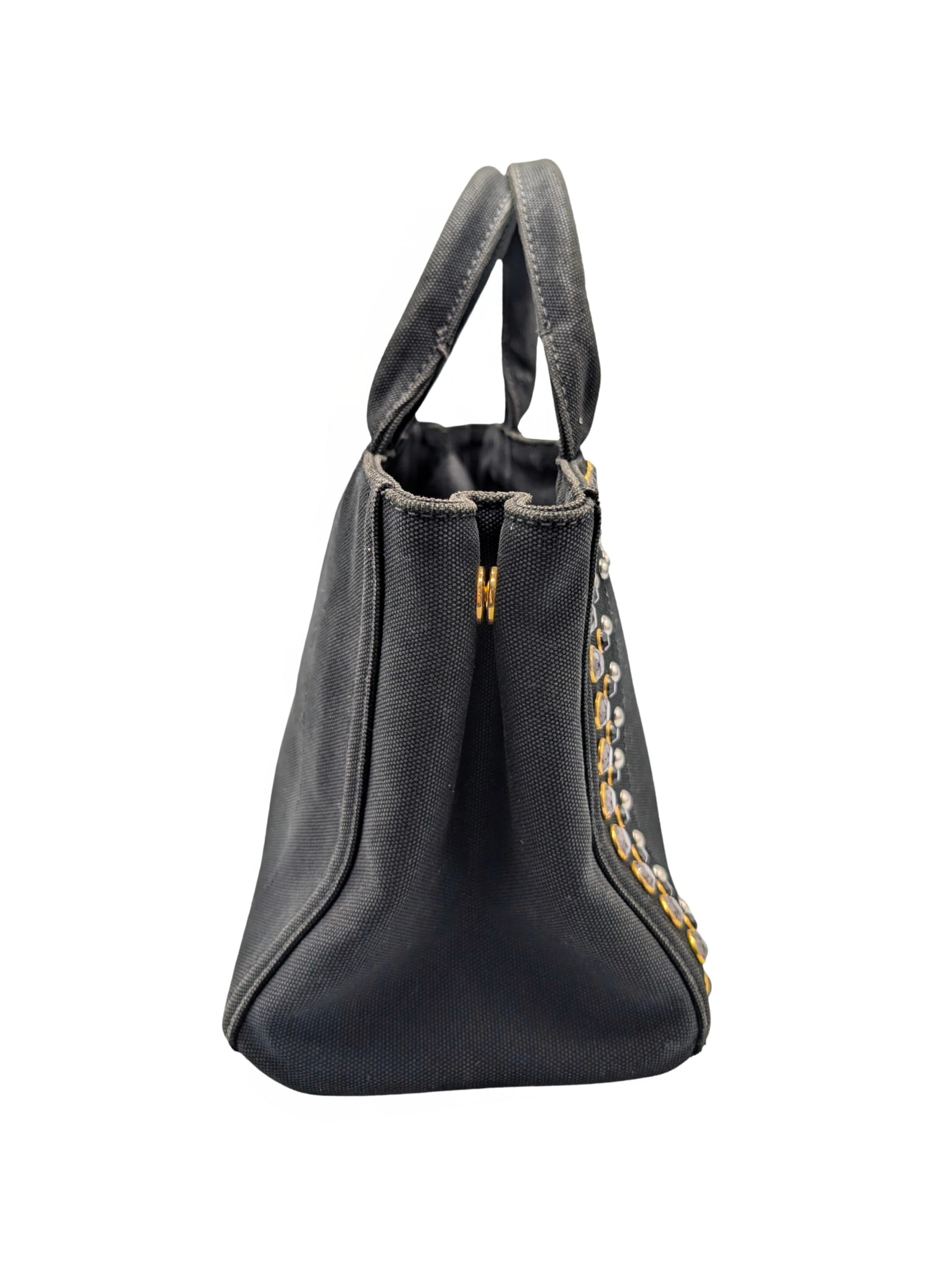 Prada Black Canapa Crystal Studded Tote