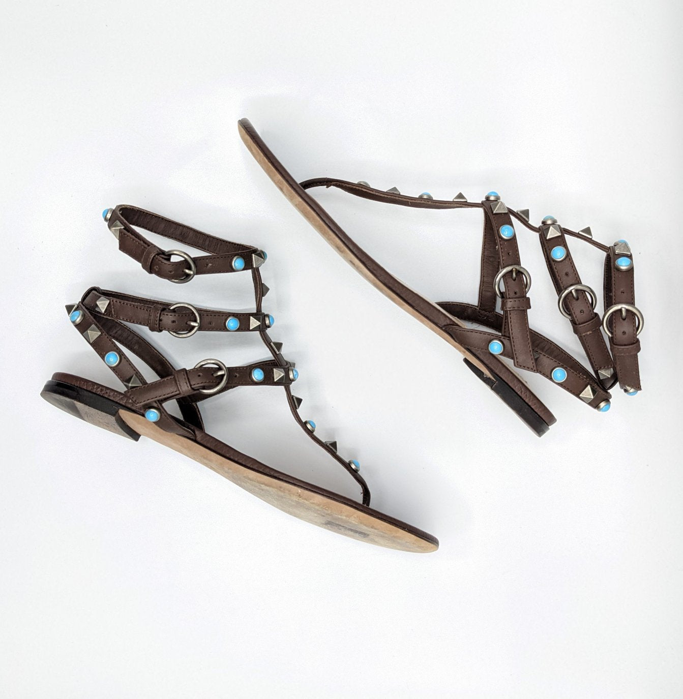 Valentino Garavani Turquoise Rockstud Sandals 37